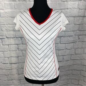 Fila 100 1911-2011 dri fit athletic top white w/black stripes and red trim sz S